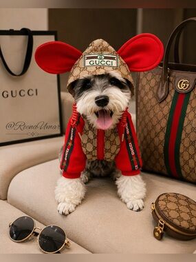 Designer-Inspired Dog Hoodie with Mouse Ear Hat – New
